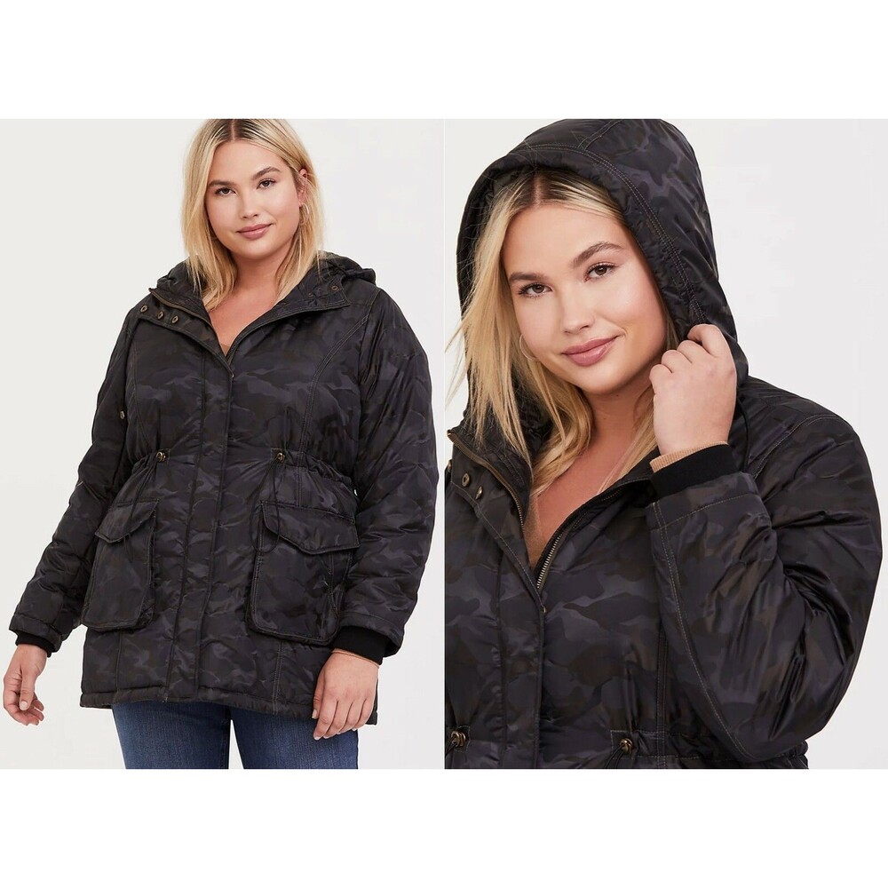 Womens 00X NEW Torrid Grey Camo Hooded Anorak Cargo Winter Coat Puffer Jacket